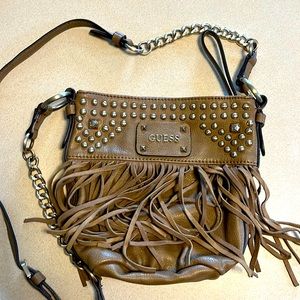 Guess beige genuine, leather crossbody purse